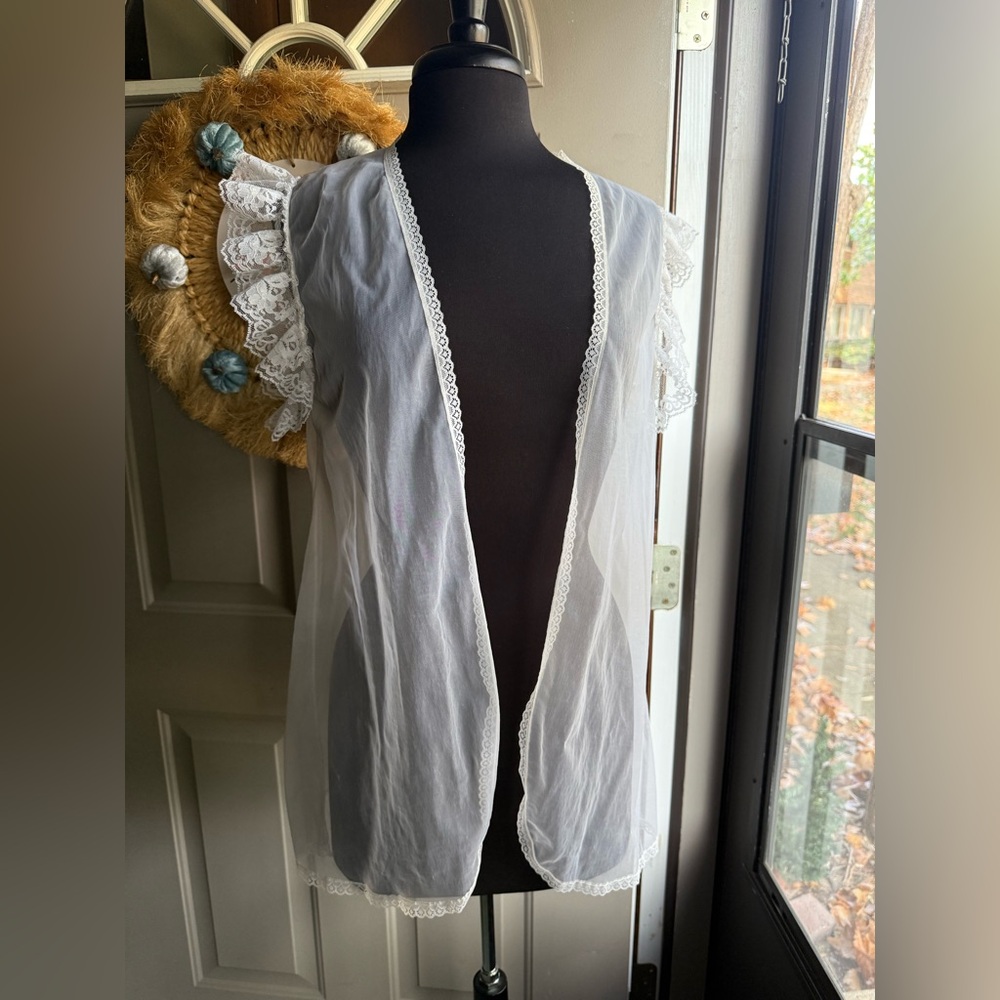 Vintage sheer white lace trim nightie over coat